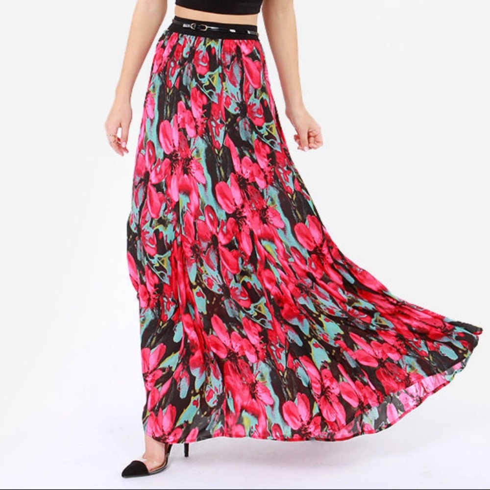 BB Dakota | Lithia Pink Floral Print Maxi Skirt | Med